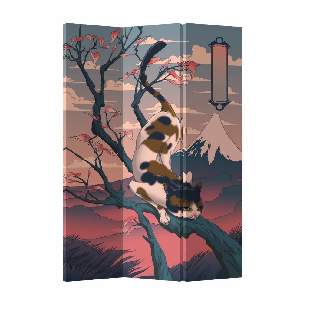 Fine Asianliving Room Divider Privacy Screen 3 Panel Japanese Fuji Cat