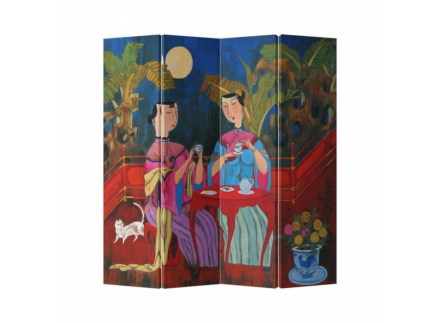Chinesischer Paravent Raumteiler B160xH180cm Chinesisches Mondlicht Nachmittagstee