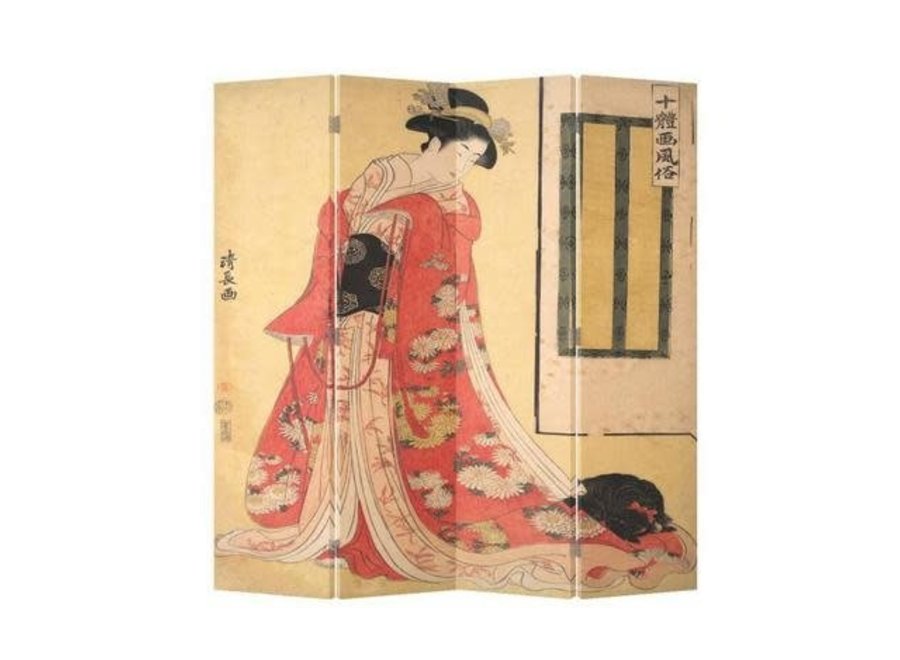 Biombo Japones Separador Anch.160xAlt.180cm Kimono de Dama Japonesa