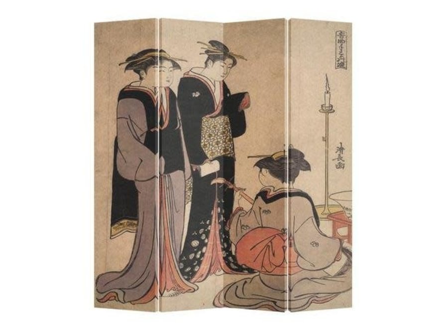 Biombo Japones Separador Anch.160xAlt.180cm Música de Mujeres Japonesas