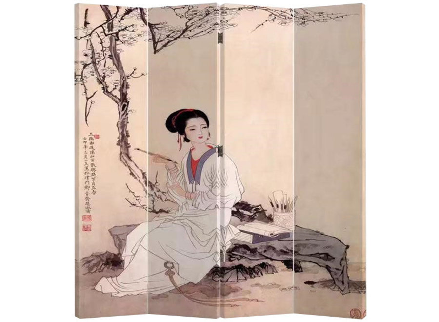 Paravent Chinois L160xH180cm Cloison Amovible Séparateur de Pièce des Deux Côtés