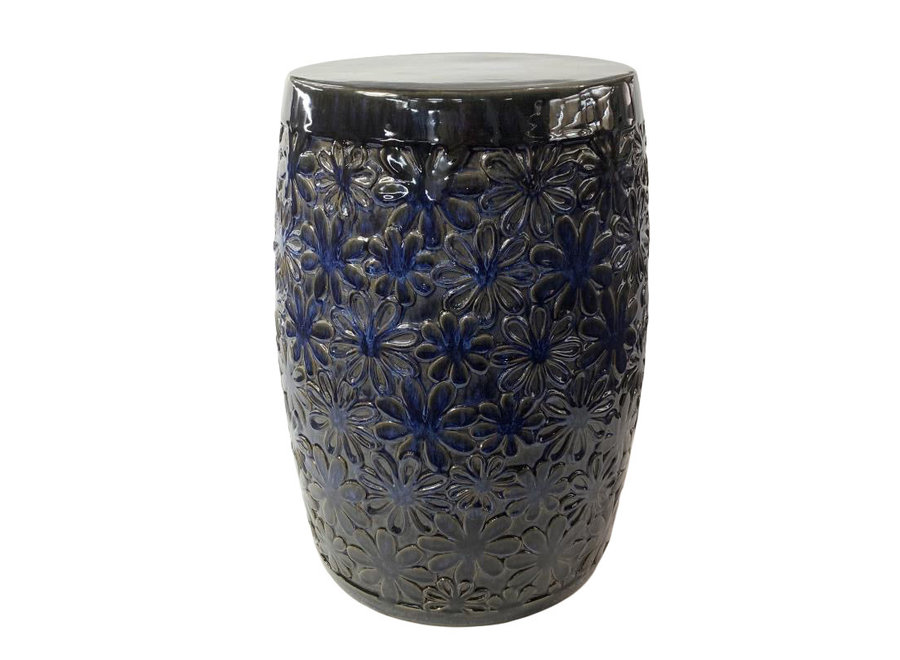 Keramik Hocker Marineblaue Blumen D33xH46cm