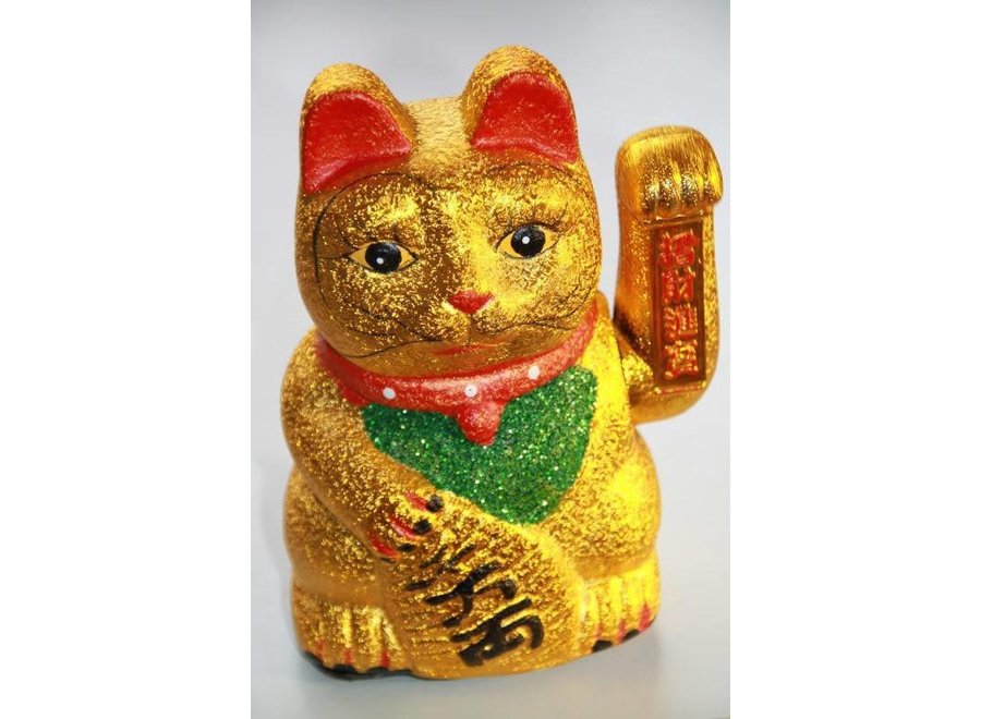 Fine Asianliving Chinese Lucky Cat Gold Glitter Waving 23cm