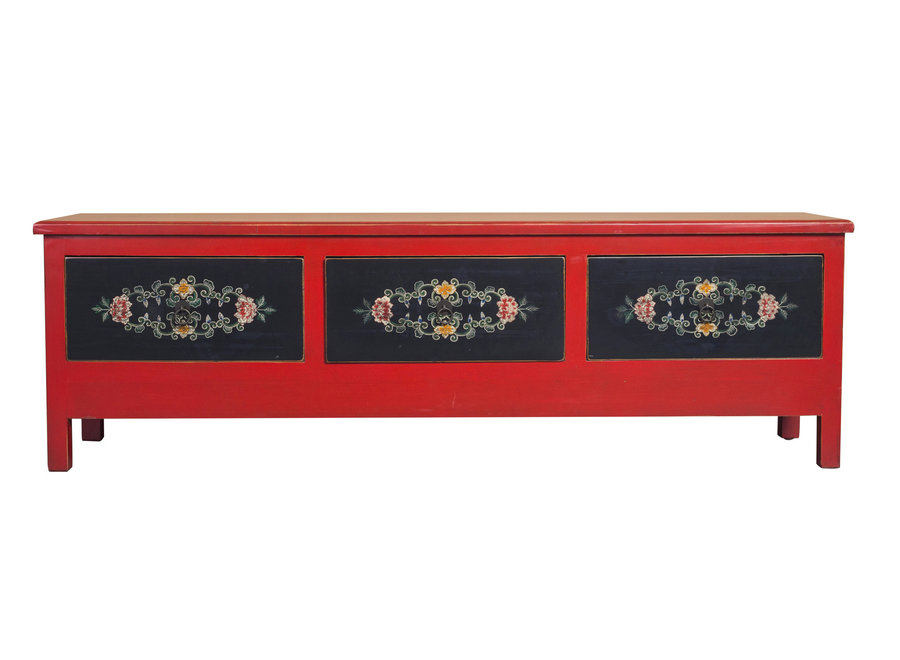 mueble tv oriental en blanco azul rojo negro de original diseño