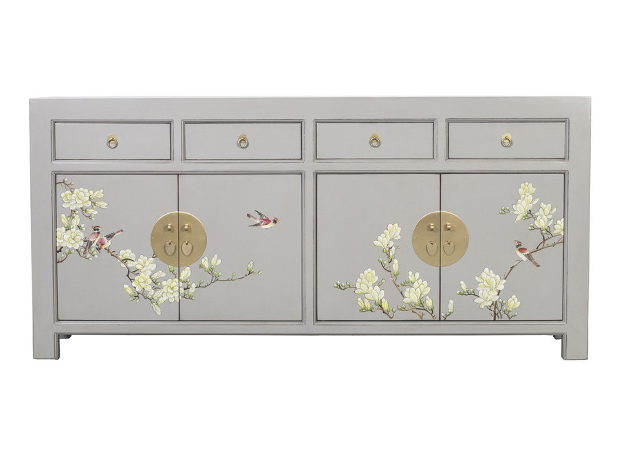 Buffet Chinois Gris Pastel Peinte à la Main L180xP40xH85cm