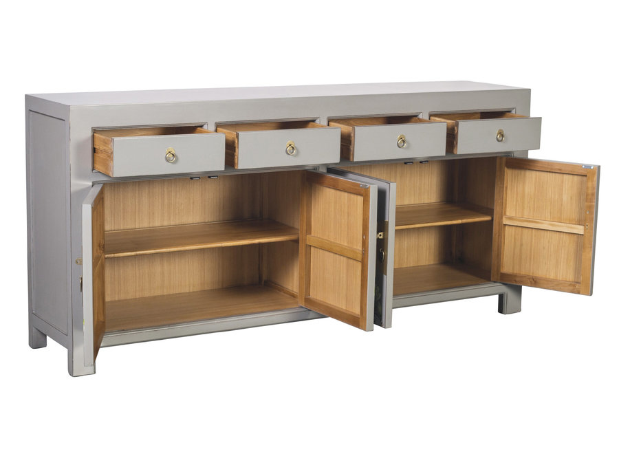Buffet Chinois Gris Pastel Peinte à la Main L180xP40xH85cm