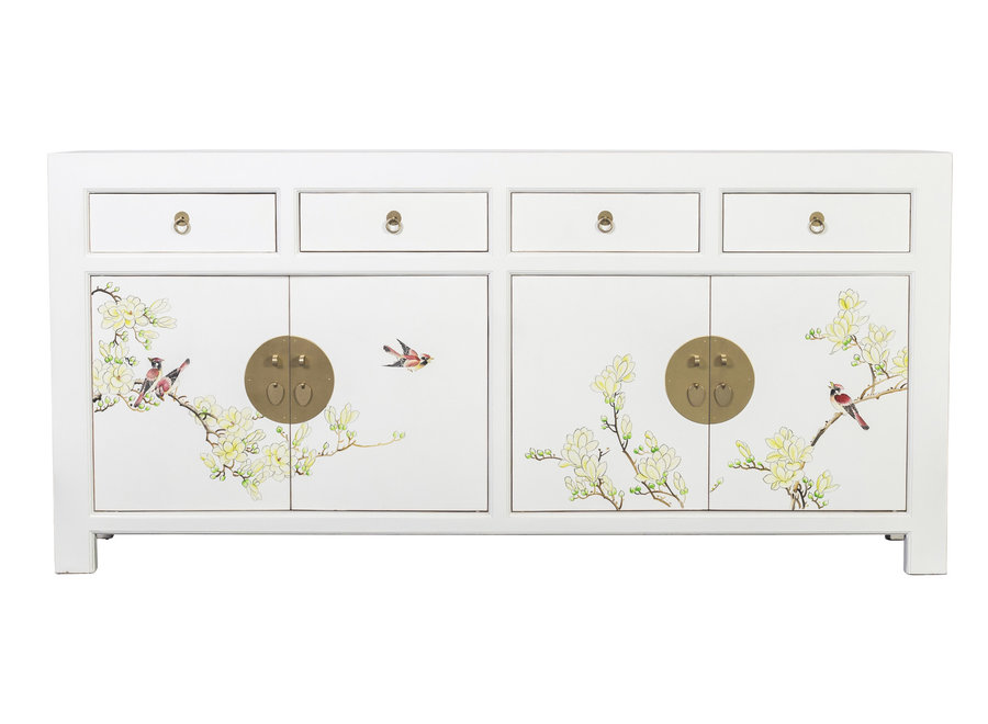 Buffet Chinois Blanc Neige Peinte à la Main L180xP40xH85cm