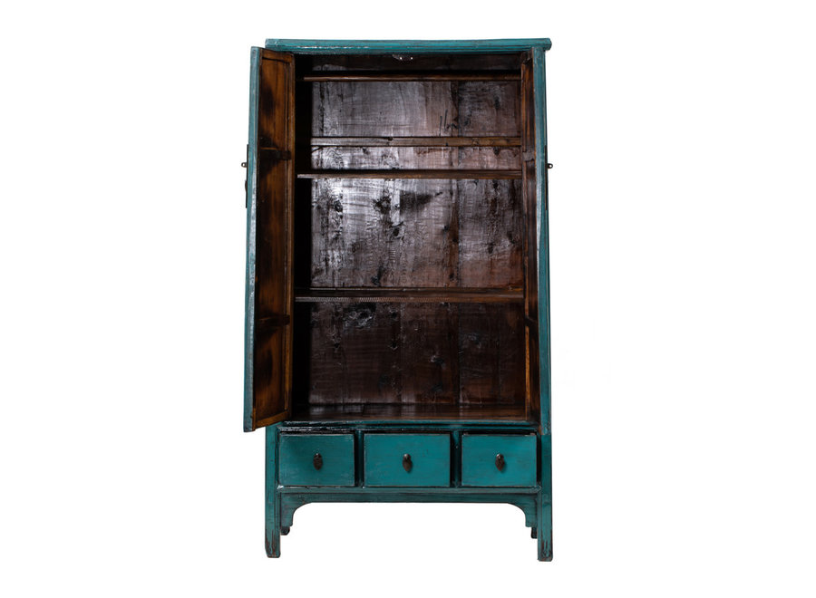 Antiker Chinesischer Schrank Blau Glänzend B105xT47xH189cm