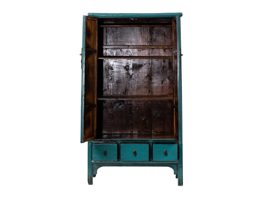 Antique Chinese Cabinet Glossy Blue W105xD47xH189cm