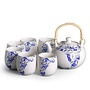 Chinese Tea Set/7 Porcelain Handpainted Flowers Blue