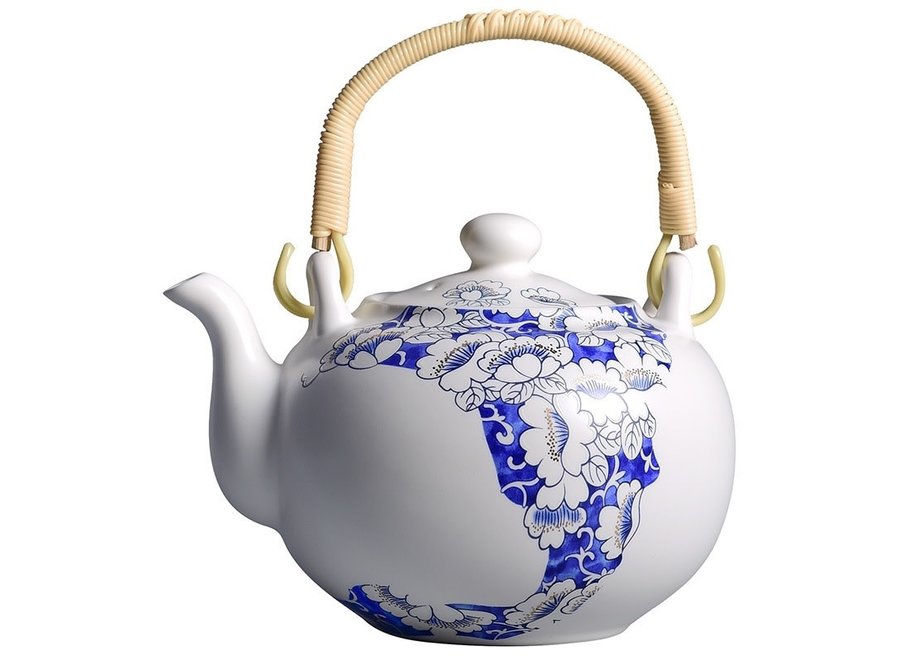 Chinese Tea Set/7 Porcelain Handpainted Flowers Blue