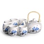 Ensemble Service a Thé Chinois/7 Porcelaine Peinte à la Main Lotus Libellule Bleu