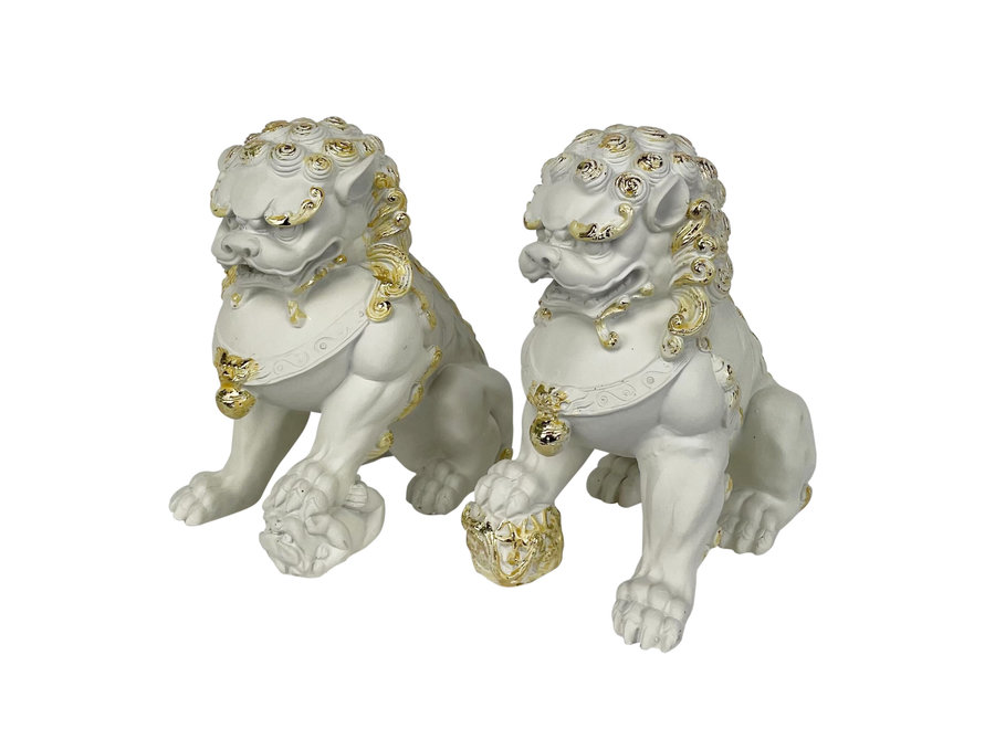 Chinese Foo Dogs Set/2 White Gold W22xD13xH22cm