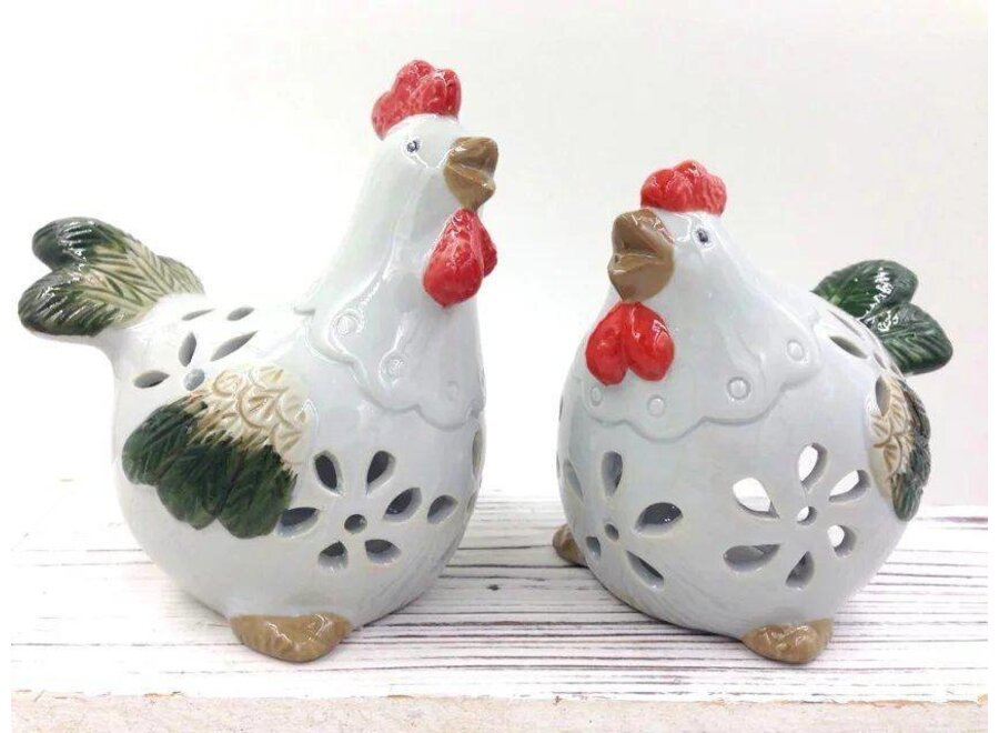 Set of Two Roosters White Pottery
