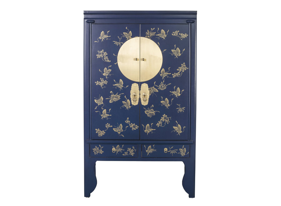 Armoire de Mariage Chinoise Bleu Nuit Peint à la Main  - Orientique Collection L100xP55xH175cm