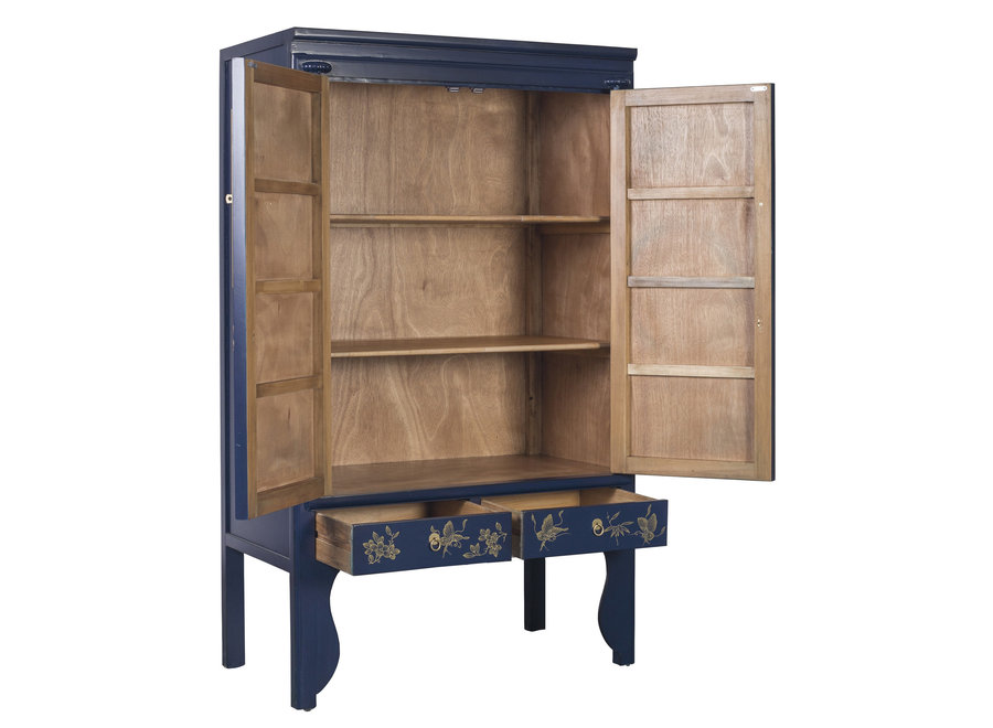 Armoire de Mariage Chinoise Bleu Nuit Peint à la Main  - Orientique Collection L100xP55xH175cm