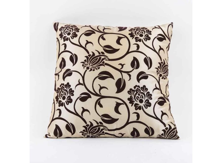 Housse de Coussin Chinois Fleurs en Soie Noir-Blanc 40x40cm Sans Remplissage