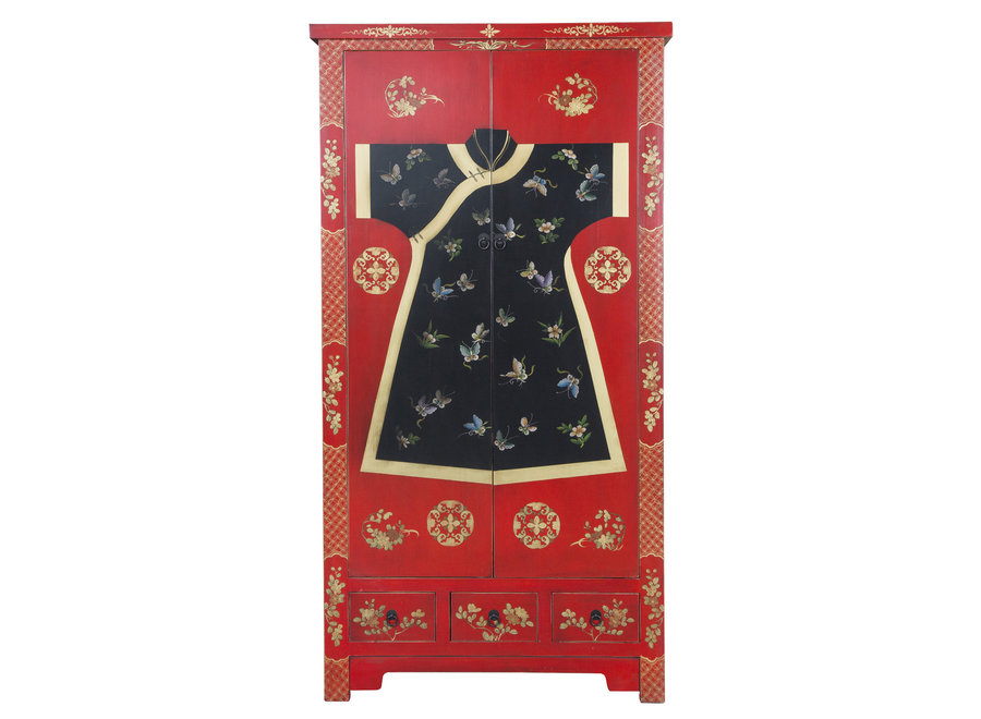 Armoire Chinoise Rouge Kimono Peinte à la Main L100xP55xH190cm