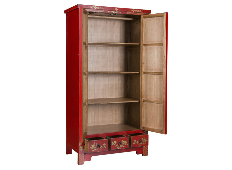 Armoire Chinoise Rouge Kimono Peinte à la Main L100xP55xH190cm