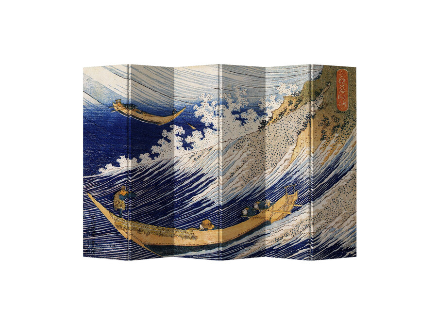 Japanischer Paravent L240xH180cm 6 Paneele Meereswellen Hokusai