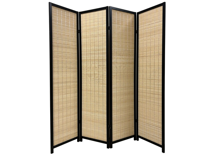 Paravent Intérieur en Bambou L160xH180cm 4 Panneaux Noir