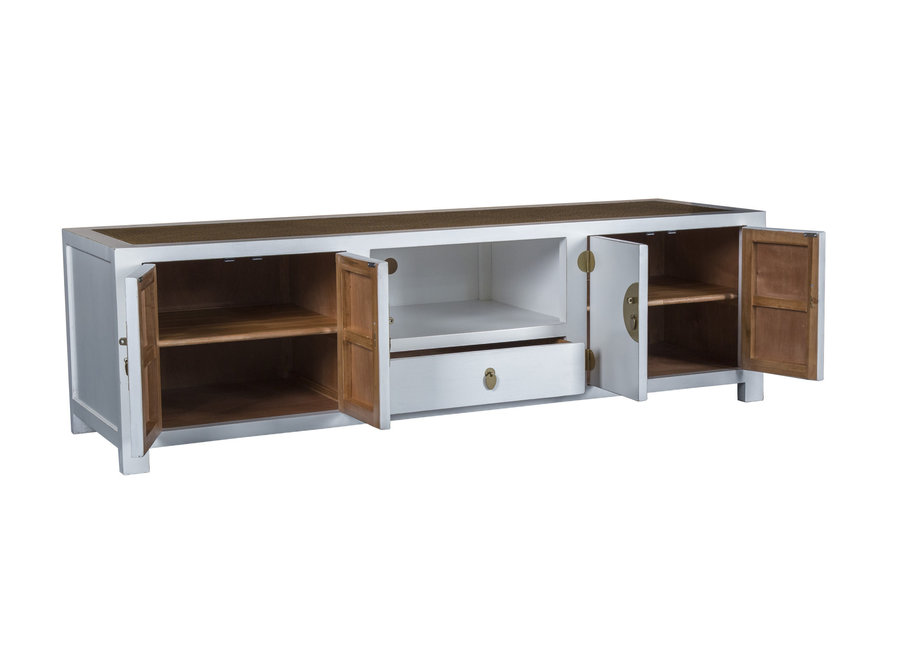 Chinese TV Cabinet White with Bamboo W190xD56xH56cm