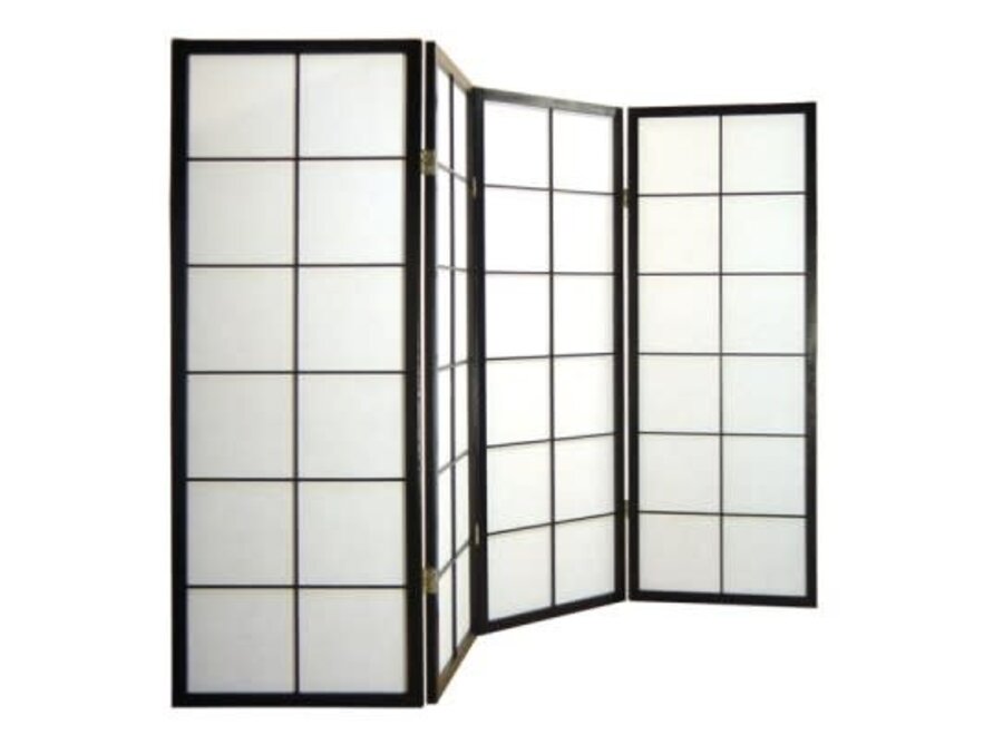 Biombo Japonés Shoji 180xA130cm 4 Paneles Papel de Arroz Negro