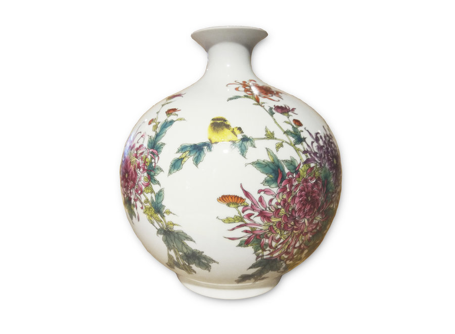 Chinesische Porzellan Vase Handbemalt Vögel Blumen H29.5cm