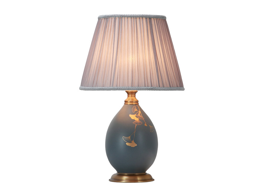 Lampada da Tavolo Cinese in Porcellana Ginkgo Grigio Dipinta a Mano D16xH51cm