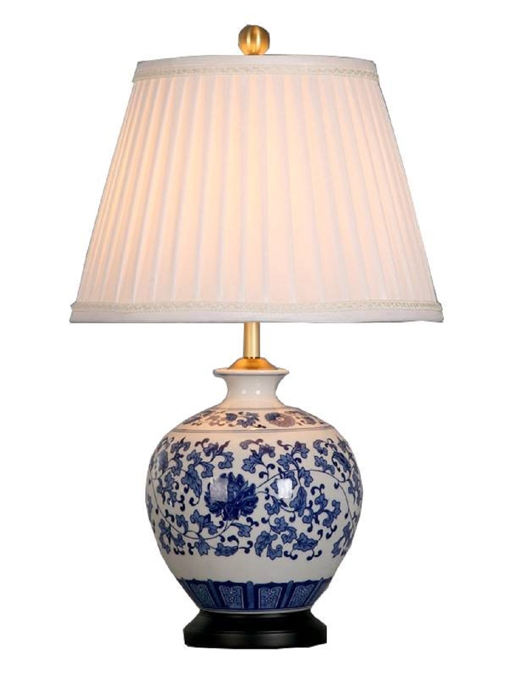 Chinese Table Lamp Porcelain with Lampshade Blue and White Handpainted Fine Asianliving