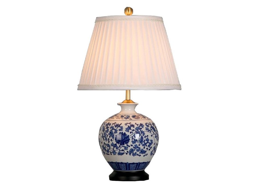 Lámpara de Mesa de Porcelana China con Pantalla Pintada a Mano Azul y Blanca