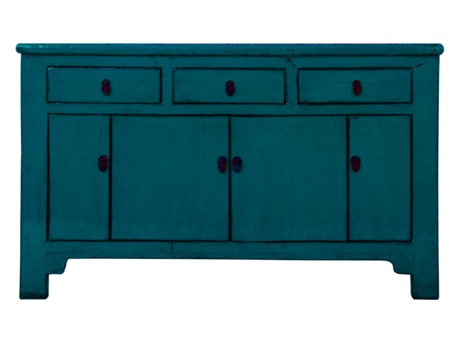 Buffet Chinois Ancien Turquoise Brillant L136xP40xH84cm