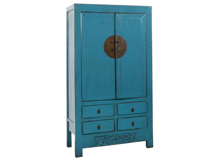 Armoire de Mariage Chinoise Ancienne Bleu Haute Brillance L104xP50xH190cm