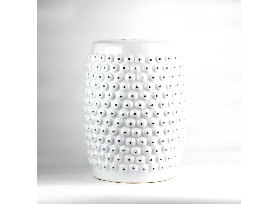 Keramik Hocker Weiß Dots Handgefertigt D33xH46cm