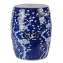 Ceramic Garden Stool Blue Handpainted Blossoms D33xH44cm