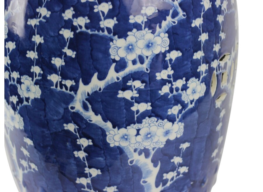 Ceramic Garden Stool Blue Handpainted Blossoms D33xH44cm