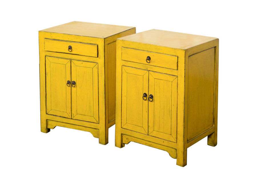 Table de Chevet Chinoise Jaune Haute Brillance L42xP32xH60cm