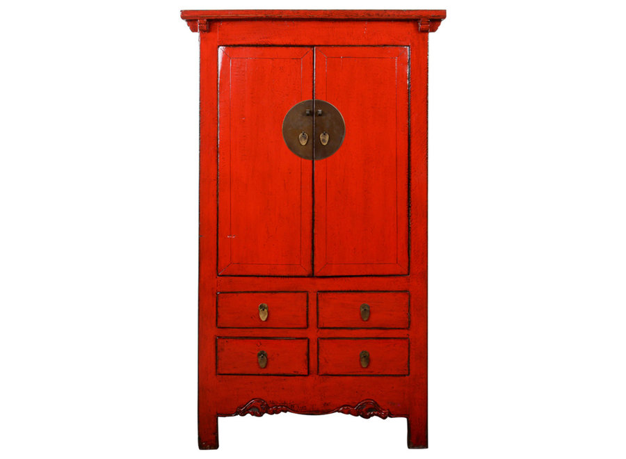 Antique Chinese Wedding Cabinet Red High Gloss W107xD60xH180cm