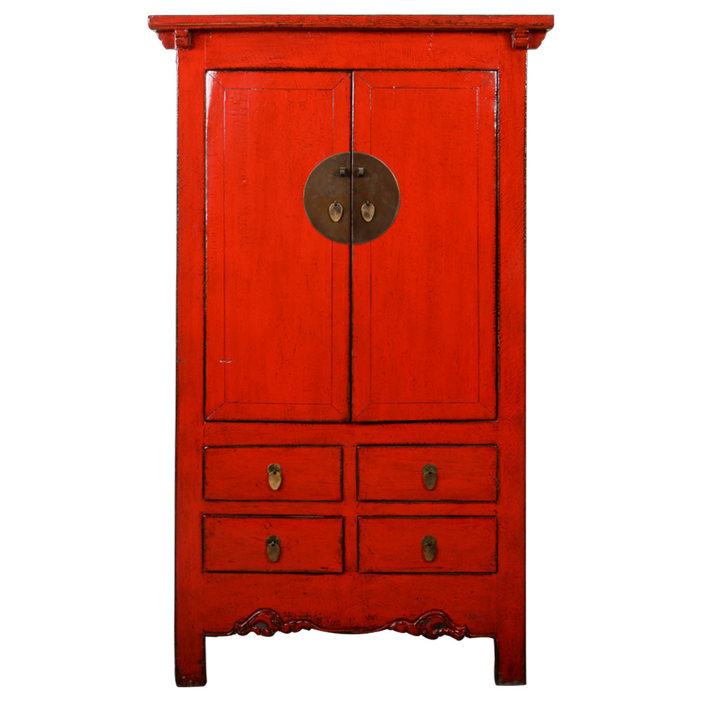 Antique Chinese Wedding Cabinet Red High Gloss W107xD60xH180cm - Fine ...