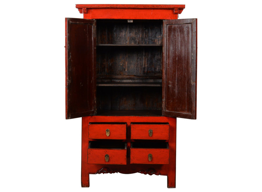 Antique Chinese Wedding Cabinet Red High Gloss W107xD60xH180cm