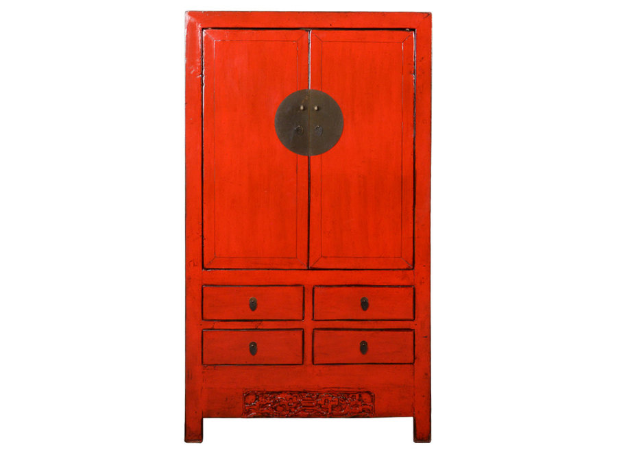 Armoire de Mariage Chinoise Ancienne Rouge Haute Brillance L104xP49xH193cm