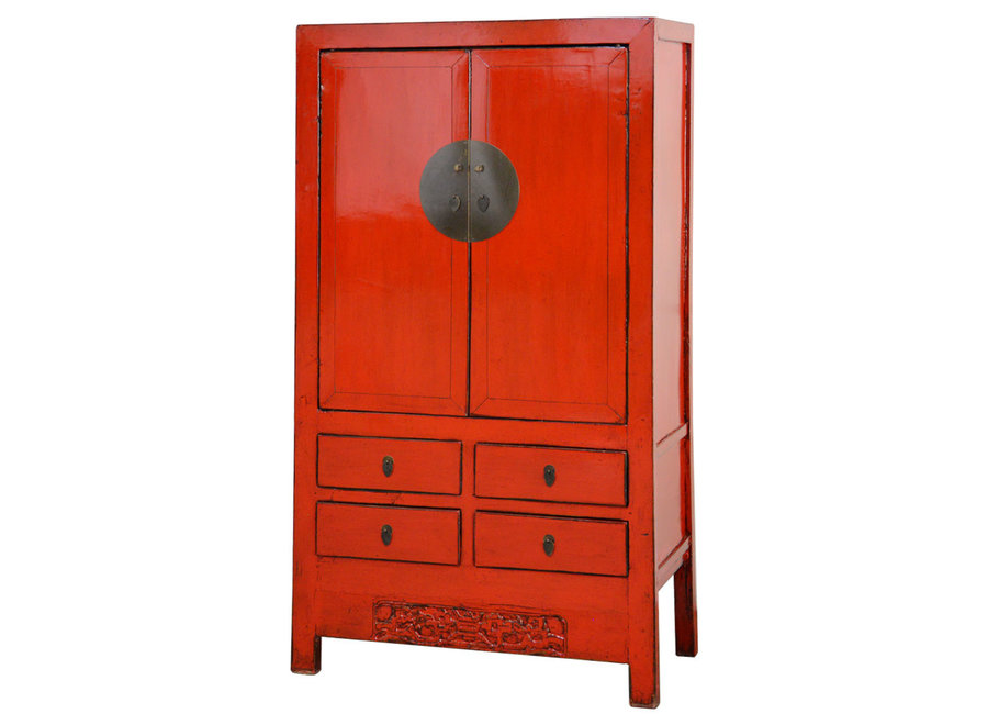 Armoire de Mariage Chinoise Ancienne Rouge Haute Brillance L104xP49xH193cm