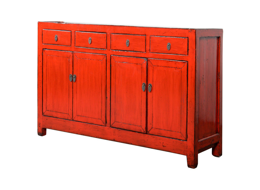 Buffet Chinois Ancien Rouge Haute Brillance L153xP40xH91cm