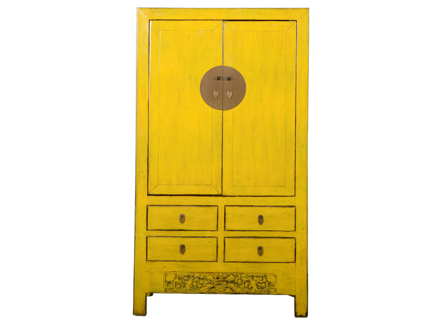 Antique Chinese Wedding Cabinet Yellow High Gloss W104xD51xH190cm