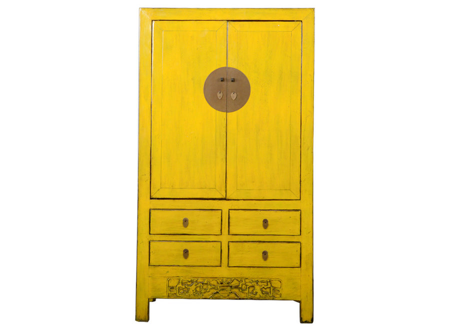 Armoire de Mariage Chinoise Ancienne Jaune Haute Brillance L104xP51xH190cm