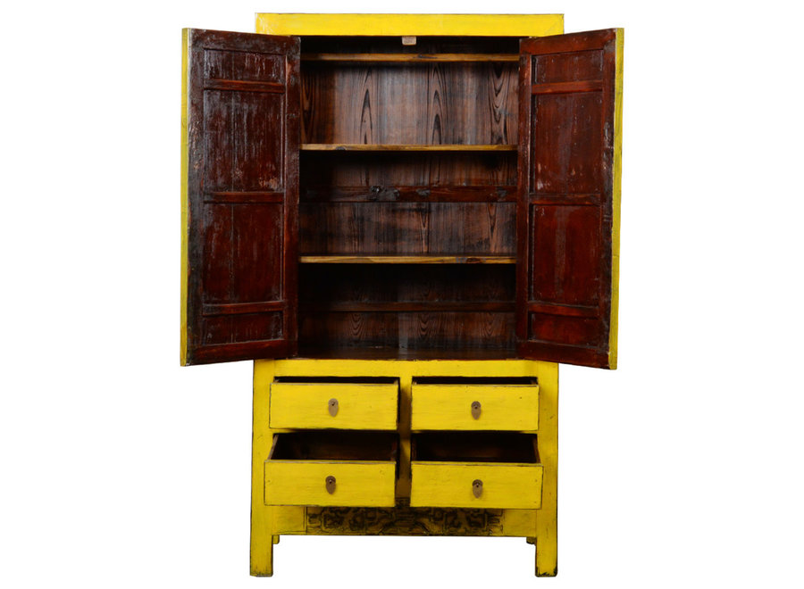 Antique Chinese Wedding Cabinet Yellow High Gloss W104xD51xH190cm