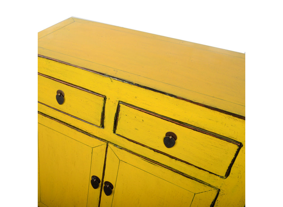 Armoire Chinoise Ancienne Jaune Haute Brillance L76xP40xH93cm