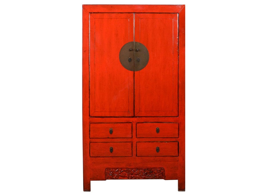 Antique Chinese Wedding Cabinet Red High Gloss W103xD50xH188cm