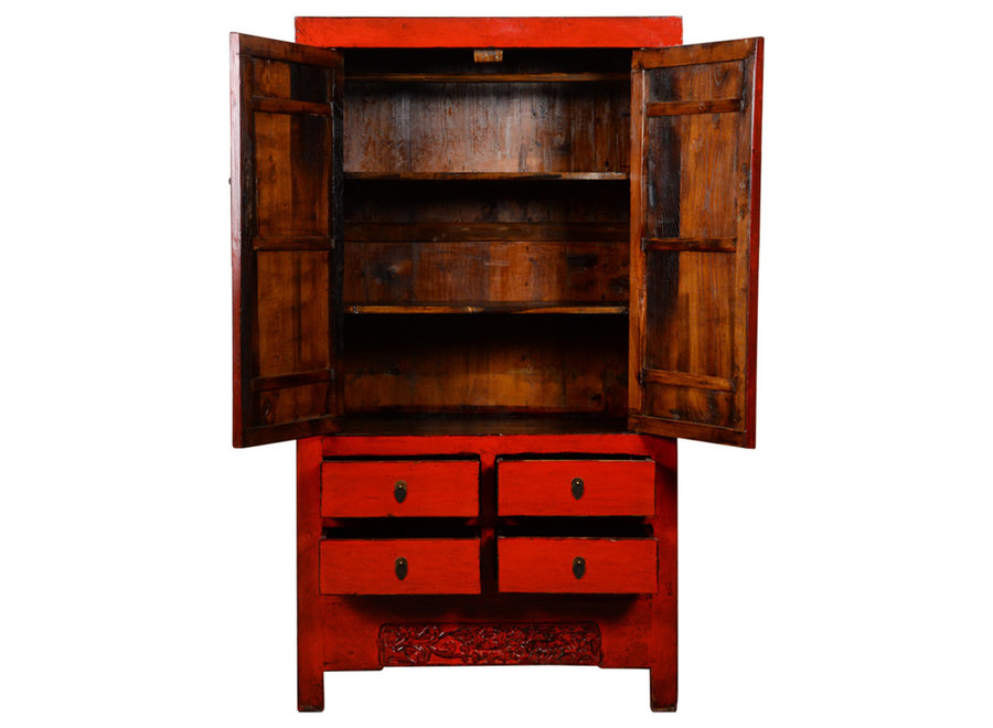 Antique Chinese Wedding Cabinet Red High Gloss W103xD50xH188cm