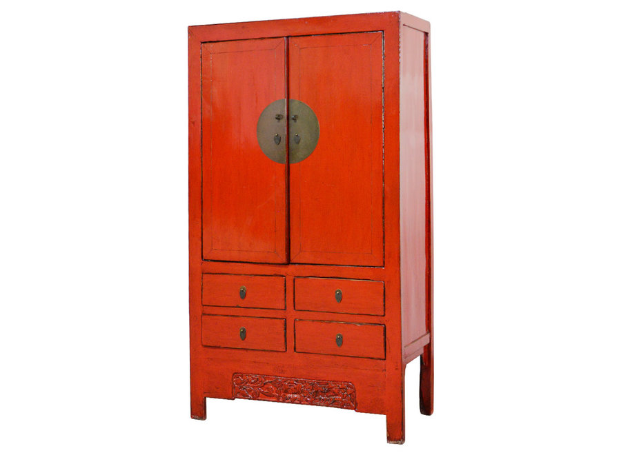 Armoire de Mariage Chinoise Ancienne Rouge Haute Brillance L103xP50xH188cm